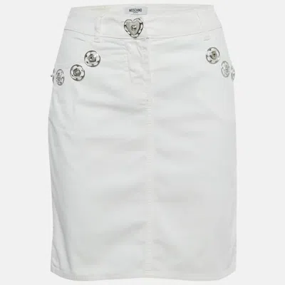 Pre-owned Moschino White Denim Button Detail Pencil Skirt M Waist 31"