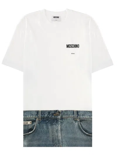 Moschino White Denim Inspired Hem T-shirt