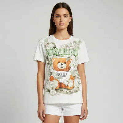 Pre-owned Moschino White Dollar Teddy Bear Logo Print Cotton Crewneck T-shirt M