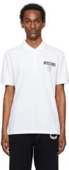 Moschino White Double Smiley Polo In A1001 Fantasy Print