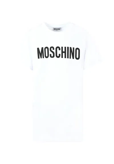 Moschino Kids' White Dress For Girl With Logo