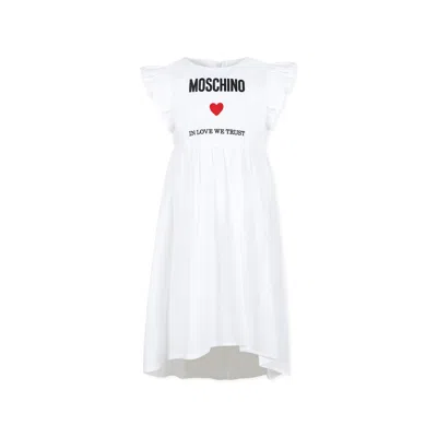 Moschino Kids' White Dress For Girl With Logo And Heart