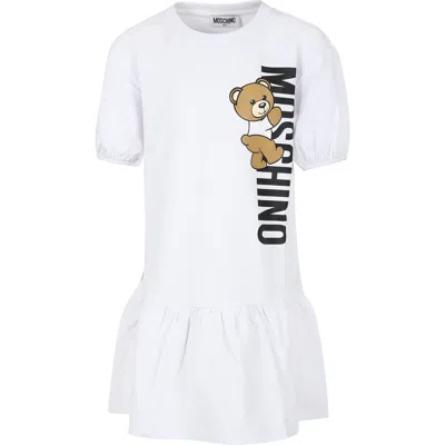 Moschino Kids' White Dress For Girl With Teddy Bear