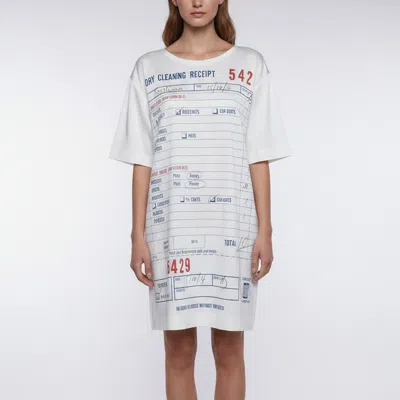 Pre-owned Moschino White Dry Cleaning Receipt Print Crepe Satin Mini Dress M