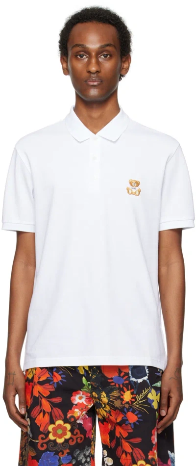 MOSCHINO WHITE EMBROIDERED POLO