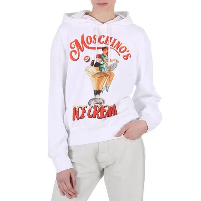 Pre-owned Moschino White Ice Logo Print Cotton Hoodie