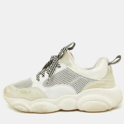 Moschino White Leather And Mesh Teddy Run Low Top Sneakers