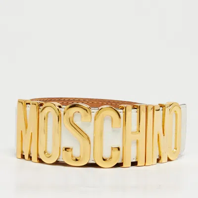 Pre-owned Moschino White Leather Classic Logo Waist Belt