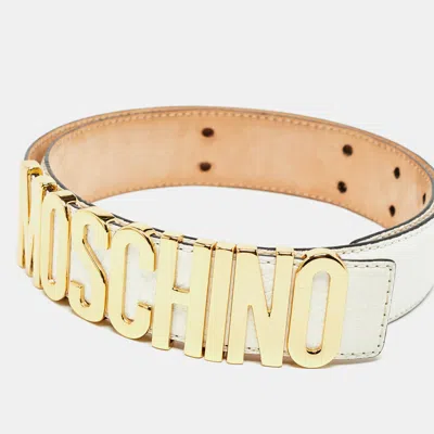 Pre-owned Moschino White Leather Classic Logo Waist Belt