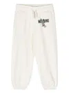 Moschino White Logo Print Cotton Track Pants In Neutrals