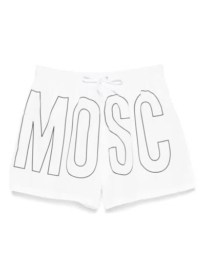 Moschino White Logo Print Swim Shorts In Multicolor