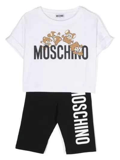 Moschino Kids' Logo-print Trousers Set In 81214 - Bianco