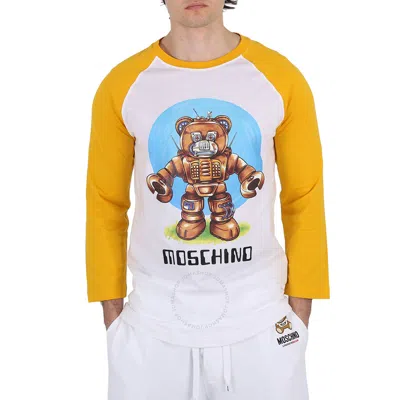 Moschino White Long-sleeved Robot Print T-shirt In Pattern