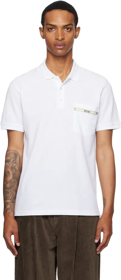 Moschino Logo Polo Shirt Chest Pocket Collar In White