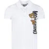 MOSCHINO WHITE POLO SHIRT FOR BOY WITH TEDDY BEAR AND LOGO