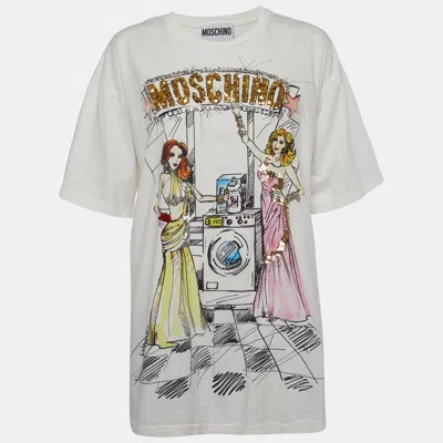Pre-owned Moschino White Printed Jersey Round Neck Tops Xxl