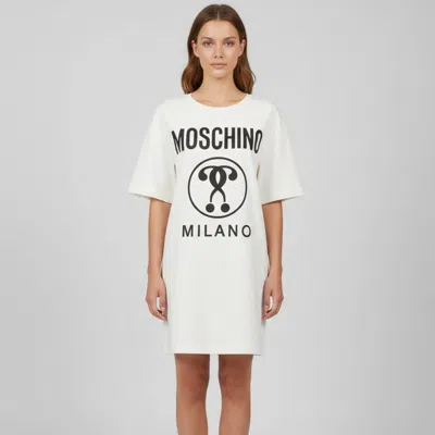 Pre-owned Moschino White Printed Jersey Shirt Dress L