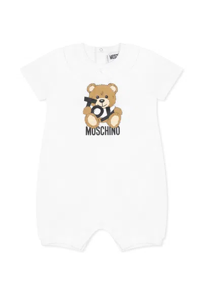 Moschino White Romper For Babykids With Teddy Bear