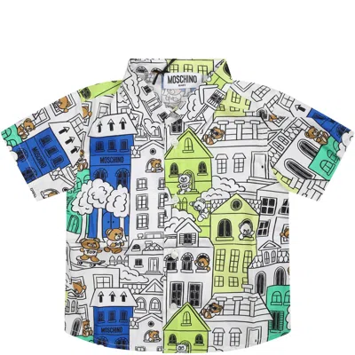 Moschino White Shirt For Baby Boy With Multicolor Pattern