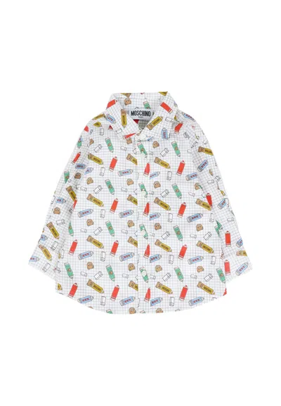 Moschino Kids' White Shirt For Baby Boy With Teddy Bear In Multi