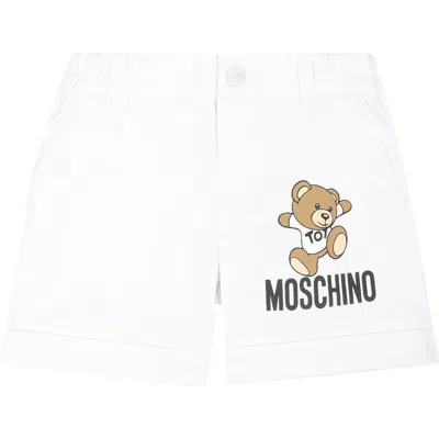 Moschino White Shorts For Baby Boy With Teddy Bear And Logo