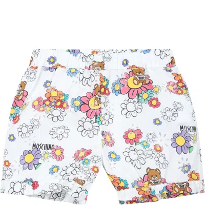 Moschino White Shorts For Baby Girl With Flowers And Teddy Bear