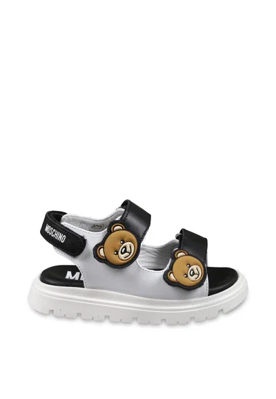 Moschino White Slippers For Kids With Teddy Bear In Multicolor