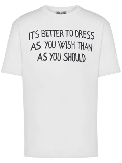 MOSCHINO WHITE SLOGAN PRINTED T-SHIRT