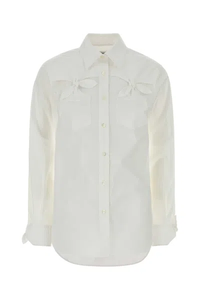 Moschino Stretch Poplin With Bow Chest Pockets Shirt In White