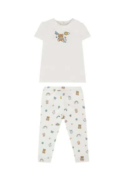 Moschino White Suit For Baby Girl With Teddy Bear In Neutral