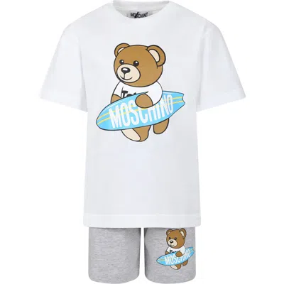 Moschino Kids' White Suit For Boy With Teddy Bear And Surfboard