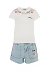 Moschino White Suit For Girl With Flowers In Burgundy
