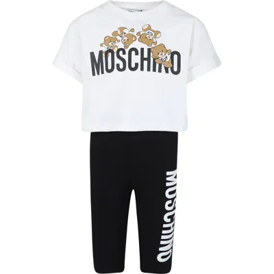 Moschino Kids' White Suit For Girl With Teddy Bear And Logo