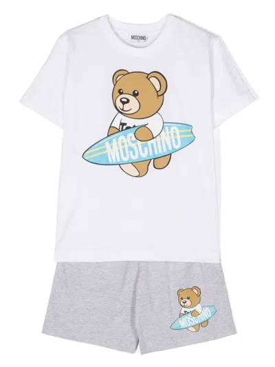 Moschino Kids' White Surfer Teddy Bear Shorts Set