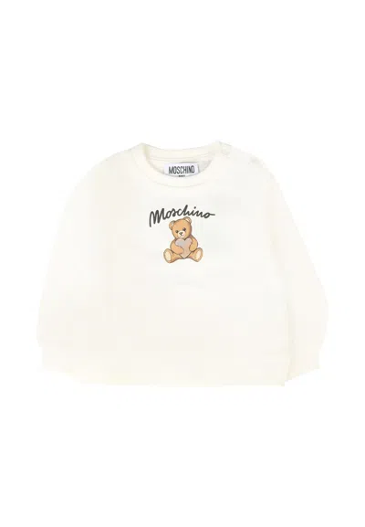 Moschino White Sweatshirt For Baby Girl With Teddy Bear
