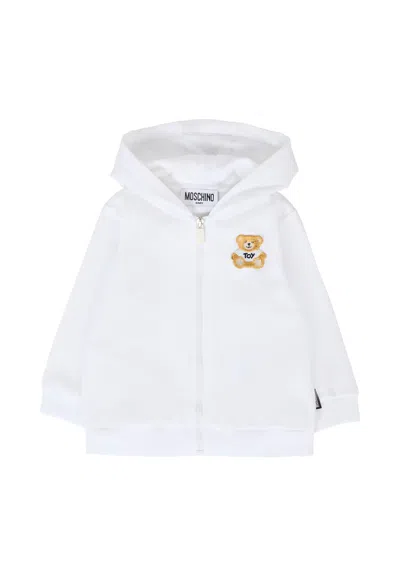 Moschino White Sweatshirt For Babykids With Teddy Bear