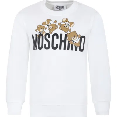 MOSCHINO WHITE SWEATSHIRT FOR KIDS WITH TEDDY BEAR AND LOGO