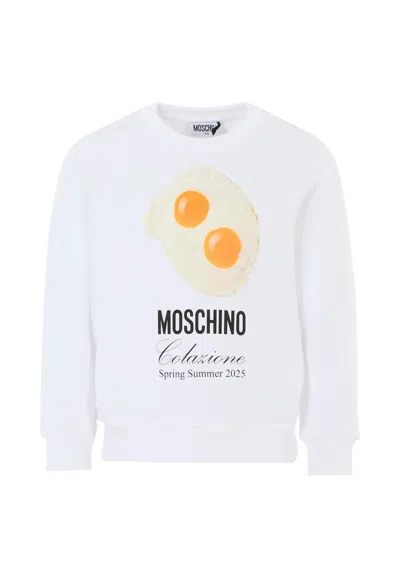 Moschino Kids' White Sweatshit For Boy With Egg Print