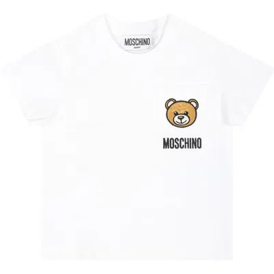 Moschino White T-shirt For Baby Boy With Teddy Bear And Logo