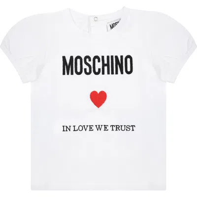 Moschino White T-shirt For Baby Girl With Logo