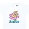 Moschino White T-shirt For Baby Girl With Teddy Bear And Flowers In White
