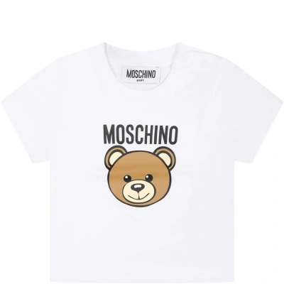 MOSCHINO WHITE T-SHIRT FOR BABY KIDS WITH TEDDY BEAR