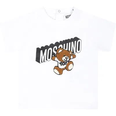 Moschino White T-shirt For Babykids With Teddy Bear And Logo