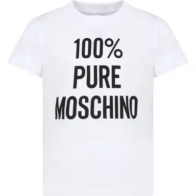 Moschino White T-shirt For Kids With Black Print In Bianco