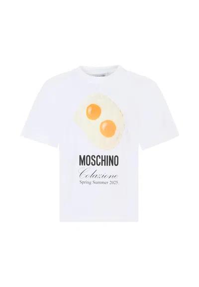 Moschino White T-shirt For Kids With Egg Print