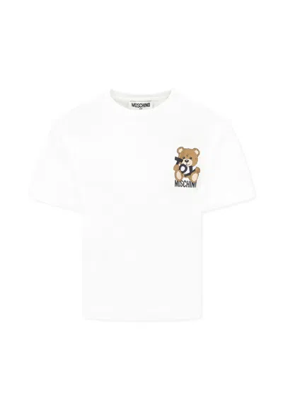 Moschino White T-shirt For Kids With Teddy Bear
