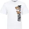MOSCHINO WHITE T-SHIRT FOR KIDS WITH TEDDY BEAR AND LOGO