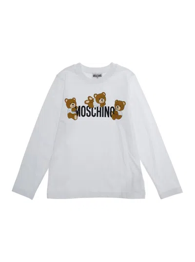 Moschino Kids' White T-shirt With Maxi Print With Logo Lettering On The Front In Cotton Boy