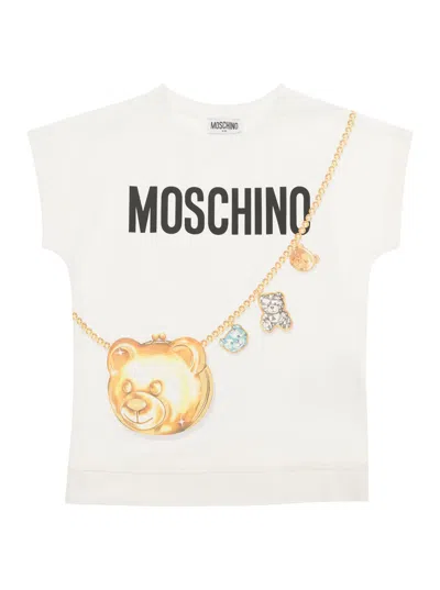 Moschino Kids' White T-shirt With  Print In Stretch Cotton Girl In Cloud