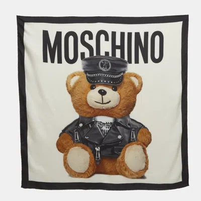 Pre-owned Moschino White Teddy Bear Print Silk Scarf